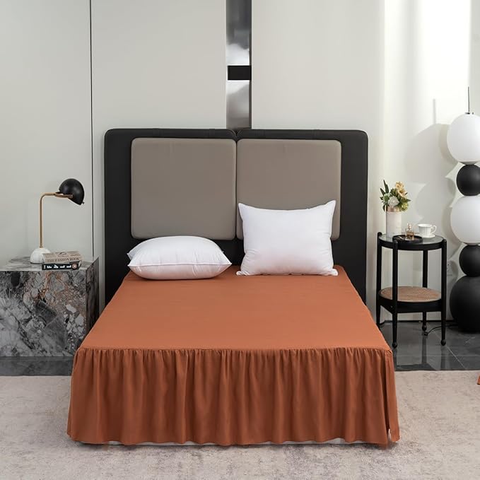 Bed Skirt Queen Size Ruffled Bed Skirt with Split Corners, Queen Bed Skirt 18 Inch Drop, TSUTOMI Queen Size Bed Skirt Terracotta for Ruffled Bed Skirt with Split Corners, Bed Skirt Queen Size