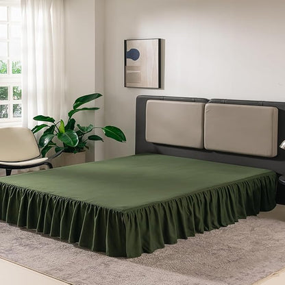 Bed Skirt Queen Size Ruffled Bed Skirt with Split Corners, 16 Inch Drop Dust Ruffle Bed Skirts with Platform, Green