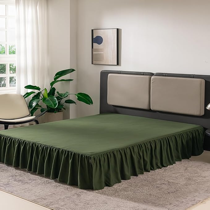 Bed Skirt Queen Size Ruffled Bed Skirt with Split Corners, 18 Inch Drop Dust Ruffle Bed Skirts with Platform, Green
