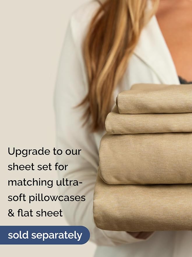 Extra Deep Cal King Fitted Sheet - Hotel Luxury Single Fitted Sheet Only - Easily Fits 18 inch to 24 inch Mattress - Ultra Soft, Wrinkle Free w/Extra Deep Pockets - Breathable & Comfy - Heathered Tan