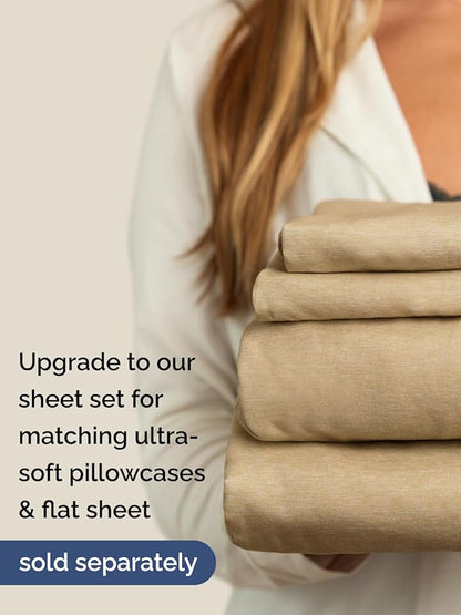 Extra Deep Cal King Fitted Sheet - Hotel Luxury Single Fitted Sheet Only - Easily Fits 18 inch to 24 inch Mattress - Ultra Soft, Wrinkle Free w/Extra Deep Pockets - Breathable & Comfy - Heathered Tan
