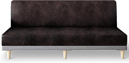 molasofa Leather Like Stretch Futon Slipcover Armless Futon Bed Sofa Cover Furniture Protector with Elastic Bottom, Soft and Washable Futon Cover for Sofa Bed Stay in Place（Larger，Chocolate）