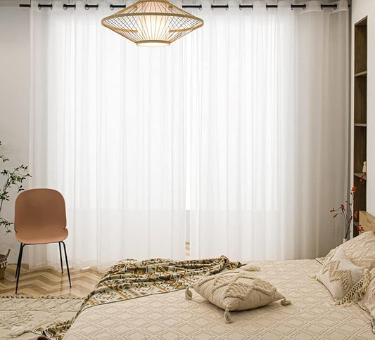 PI Sheer Cafe Curtains 108 Inches Long,Ring Top Hazy Aesthetic Window Draperies for Cafe/Restaurant 2 Panels (W52 X L108, Ivory)