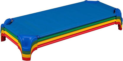 Sprogs Heavy-Duty Stackable Standard Size 52"L Daycare Cots for Kids and Toddlers, Stacking Preschool Classroom Kids Cots for Sleeping, Resting, Naptime, Pack of 4, Assorted Color