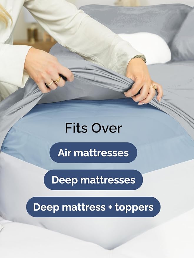 Extra Deep Twin XL Fitted Sheet - Hotel Luxury Single Fitted Sheet Only - Easily Fits 18 inch to 24 inch Mattress - Ultra Soft, Wrinkle Free with Extra Deep Pockets - Breathable & Comfy - Steel Blue
