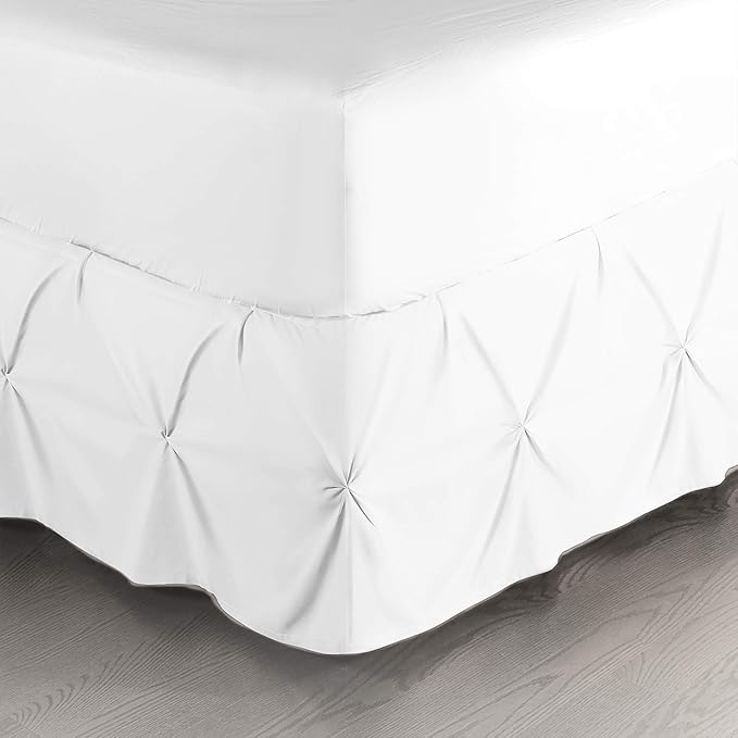 Nestl White Pinch Pleat Cal King Bed Skirt, 14" Drop, Microfiber