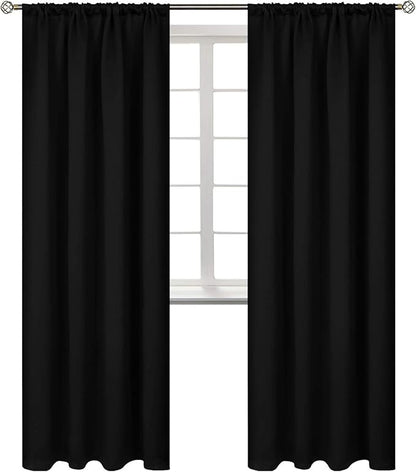 BGment Thermal Insulated Blackout Curtains 84 Inches Long for Bedroom - Rod Pocket Room Darkening Curtain for Living Room, 42 x 84 Inch, 2 Panels, Black