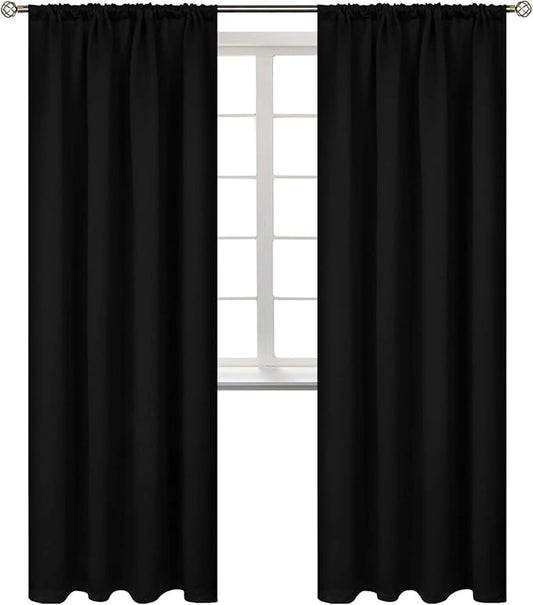 BGment Thermal Insulated Blackout Curtains 84 Inches Long for Bedroom - Rod Pocket Room Darkening Curtain for Living Room, 42 x 84 Inch, 2 Panels, Black
