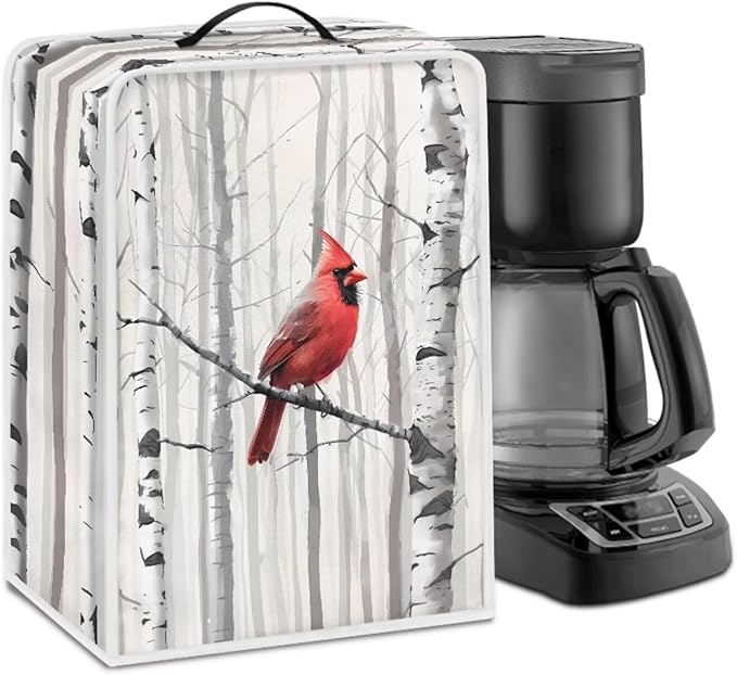 Christmas Cardinal Coffee Maker Cover for Kitchen Counter, Washable Small Appliance Covers with Handle
