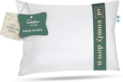 ComfyDown Toddler Pillow, 800 Fill Power Goose Down Fill, 300 Thread Count 100% Cotton Cover - Made in USA 18 Months to 6 Years (13x18)