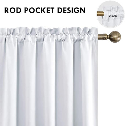 DWCN White Curtains for Living Room Thermal Insulated, Energy Saving & Noise Reducing Bedroom Curtains, White, W 52x L 36 Inch, Set of 2 Rod Pocket Curtain Panels