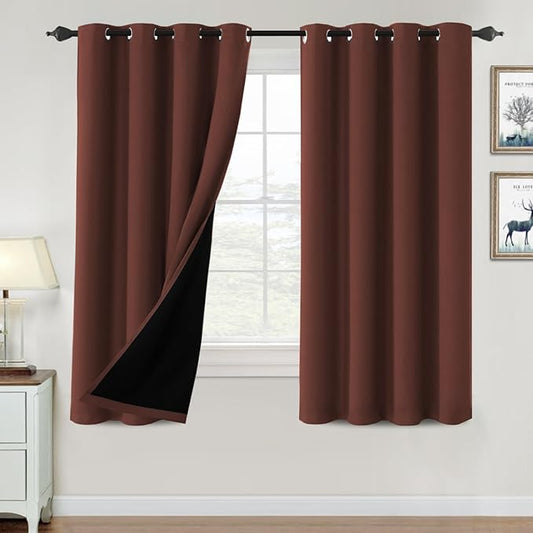 H.VERSAILTEX 100% Blackout Curtains for Bedroom Thermal Insulated Blackout Curtains 63 inch Length Heat and Full Light Blocking Curtains for Living Room with Black Liner 2 Panels Set, Rust
