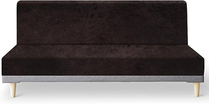 molasofa Leather Like Stretch Futon Slipcover Armless Futon Bed Sofa Cover Furniture Protector with Elastic Bottom, Soft and Washable Futon Cover for Sofa Bed Stay in Place（Medium，Chocolate）