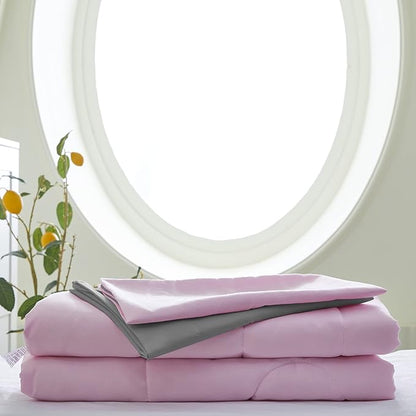 UOZZI BEDDING 4 Pieces Toddler Bedding Set Ultra Soft and Breathable Toddler Sheet Set - Includes Comforter, Flat Sheet, Fitted Sheet and Pillowcase - Pink & Gray