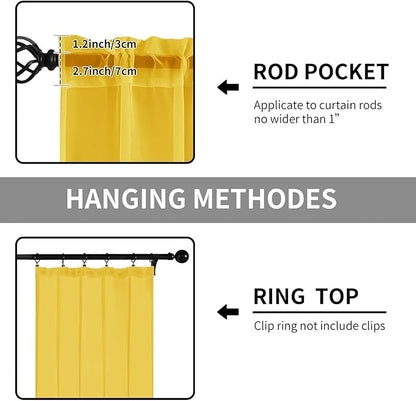 Sheer Curtains 72 Inches Long 2 Panels, Rod Pocket Short Curtain for Kitchen, Bedroom, Cafe Window(Yellow 38" W x 72" L)