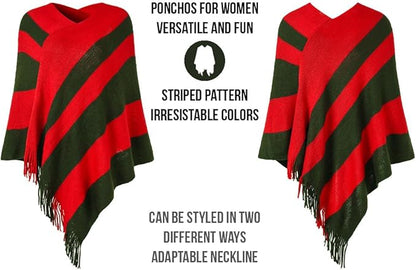 Ferand Women's Striped Poncho Sweater Cozy Knit Fringe Shawl Wraps for Fall Winter