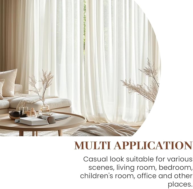 Dreaming Casa Taupe Sheer Curtains 102 Inches Long, Rod Pocket & Back Tab Light Filtering Textured Sheers for Living Room Bedroom, 2 Panels, Each 52" W x 102" L