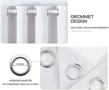 MIULEE Linen Texture Curtains for Bedroom Solid 100% Blackout Thermal Insulated Grayish White Curtains Grommet Room Darkening Curtains/Drapes for Living Room Nursery 52x96 Inch (2 Panels)