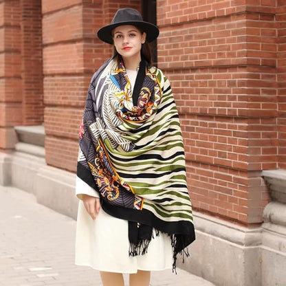 DANA XU 100% Merino Wool Extra Large Pashmina Blanket Travel Scarf Cashmere Wrap for Women Fall Winter Oversize Shawl Floral