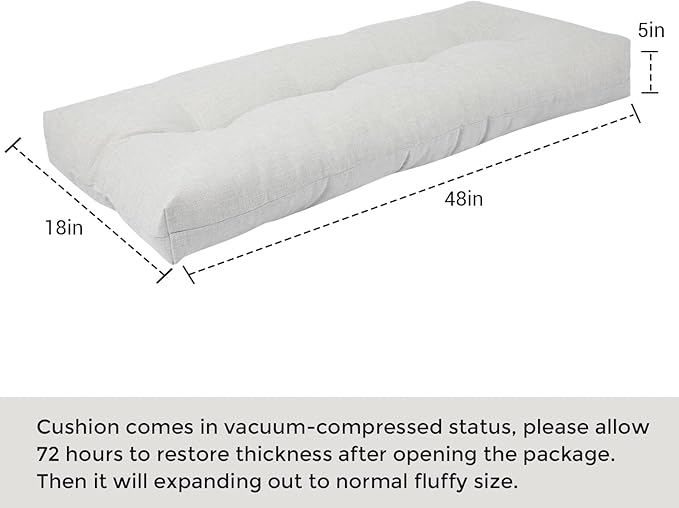 FUNHOME Outdoor Bench Cushion 48 x18 inch with Non-Slip Grips,Water Resistant Porch Swing Cushion,Bench Pillow Pads,Tufted Cushions for Patio Garden Furniture,48" Seat Cushions(White Gray)