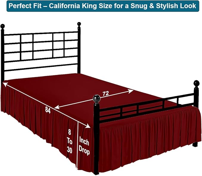 Shreem Linen Ruffled Bed Skirt with Split Corners, Gathered Style, 100% Microfiber, 12-Inch Drop, Dust Ruffle Bedskirt with Platform, Cal-King, Burgundy