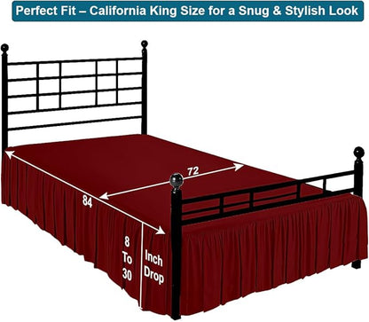 Shreem Linen Ruffled Bed Skirt with Split Corners, Gathered Style, 100% Microfiber, 24-Inch Drop, Dust Ruffle Bedskirt with Platform, Cal-King, Burgundy