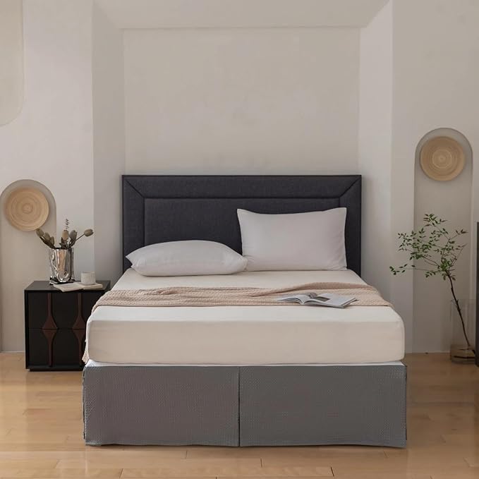 King Bed Skirt, Wrap Around Bed Skirt with Pleated Corner, 18 Inch Drop Pleated Waffle Weave Bedskirts, Anti-Slip, Microfiber, Grey, 18'' King