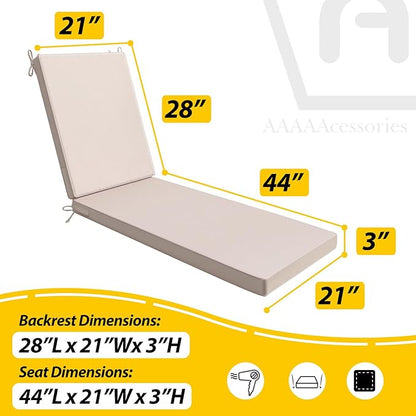 AAAAAcessories Outdoor Chaise Lounge Cushions, Waterproof, Fade-Resistant Patio Furniture Replacement Cushions, 72" x 21" x 3", Set of 2, Khaki Beige