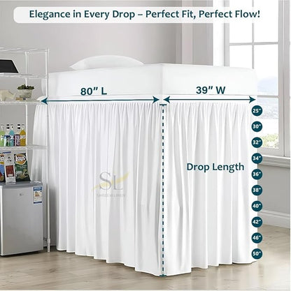 Shreem Linen Dorm Room Bed Skirt Twin XL 42 Inch Drop, 100% Microfiber Extra Long Bedskirt, White