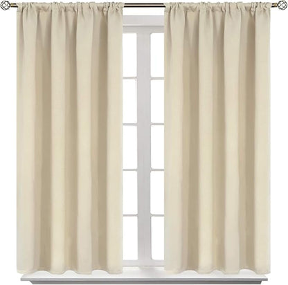 BGment Beige Blackout Curtains 40 Inches Long for Kitchen Window - Short Thermal Insulated Drapes with Rod Pocket Darkening Privacy for Basement Cafe Bedroom, 42 x 40 Inch, 2 Panels