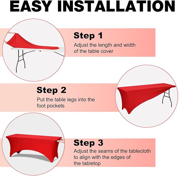 Trlyc 2 Pack 4FT Spandex Table Cloth - 48 x 30 Inch Rectangular Stretch Tablecloth, Wrinkle Resistant Scretch Table Cover for Wedding, Party, Banquet, Picnic, Outdoor Decoration (2Pcs,Red)