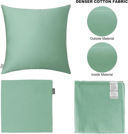Thmyo 4-Pack 100% Cotton Comfortable Solid Decorative Throw Pillow Case, Square Cushion Cover Pillowcase Sublimation Blank Pillow Covers DIY Throw Pillowcase for Sofa(18x18 inch/ 45x45cm,Mist Green)