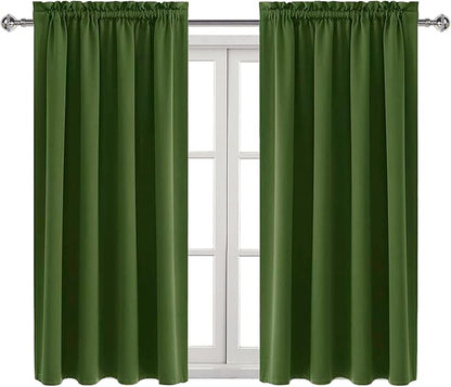 DWCN Christmas Olive Green Room Darkening Blackout Curtains - Thermal Insulated Privacy Energy Saving Window Curtain Drapes 38 x 45 inch Length, Set of 2 Bedroom Living Room Curtains