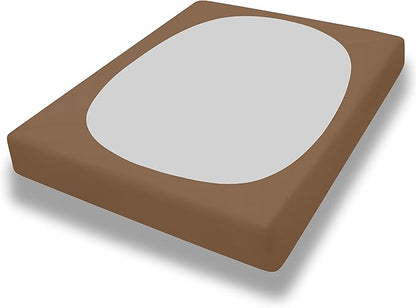PureFit Stretchy Box Spring Cover Full - Elastic Fitted Box Spring Wrap Around 4 Sides, Wrinkle & Fading Resistant Fits Full Size Beds, Brown