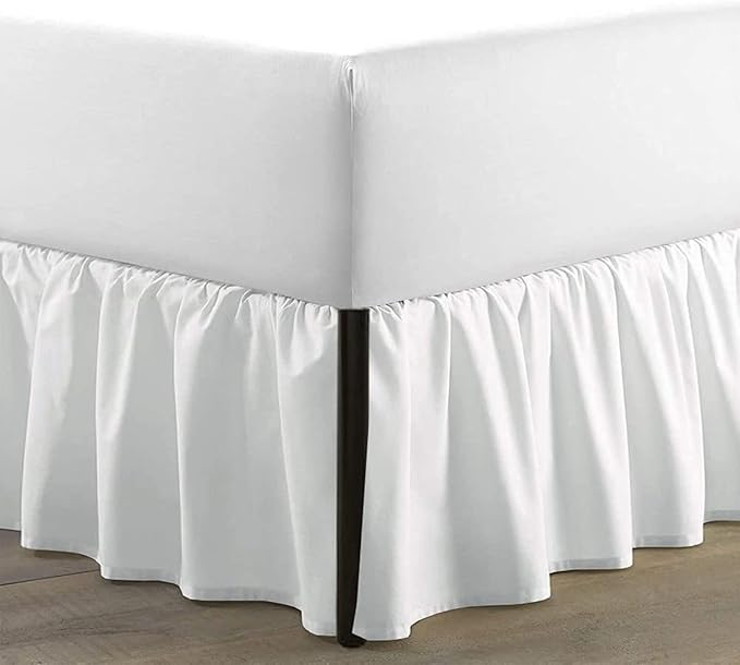 SKY BEDDINGS - Twin Size Ruffled Bed Skirt with Split Corners - 18 Inch Drop Dust Ruffle Bed Skirt with Platform Three Sided Coverage - 100% Microfiber, White