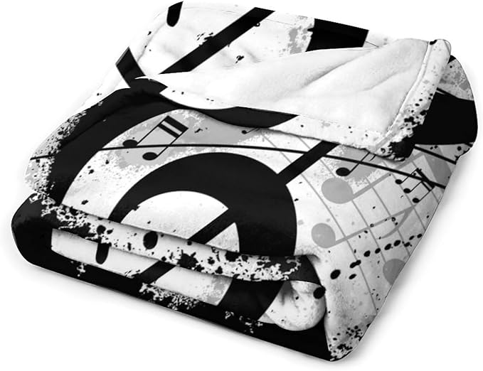 Music Blanket Black White Abstract Music Note Art Print Soft Cozy Lightweight Throw Blanket for Women Men Bedroom Living Room Dorm Chair Sofa Travel 50x60in