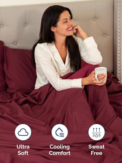 Extra Deep King Fitted Sheet - Hotel Luxury Single Fitted Sheet Only - Easily Fits 18 inch to 24 inch Mattress - Ultra Soft, Wrinkle & Fade Free w/Extra Deep Pockets - Breathable & Comfy - Burgundy