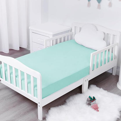 Waterproof Crib Sheets for Boys 2 Pack, Fitted Baby Crib Sheet Neutral 52" x 28" for Standard Crib and Toddler Bed Mattress, Soft and Breathable Kid Toddler Sheets for Boys or Girls, Grey & Aqua Blue