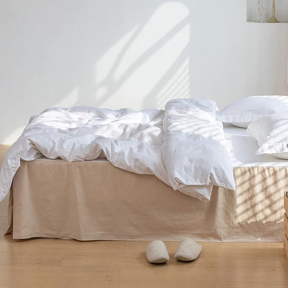 BISELINA French Linen Bed Skirt with Pleated Corner 18-Inch Tailored Drop Natural Flax Cotton Blend Basic Dust Ruffle Soft Cozy Farmhouse Bedding (18" Twin, Basic Linen)