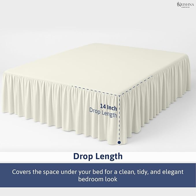 KRISHNA Ruffled Bed Skirt with Split Corners King, 100% Microfiber Hotel Quality, 14 Inch Drop Dust Ruffle Gathered Bedskirt with Platform, 78" x 80", Ivory