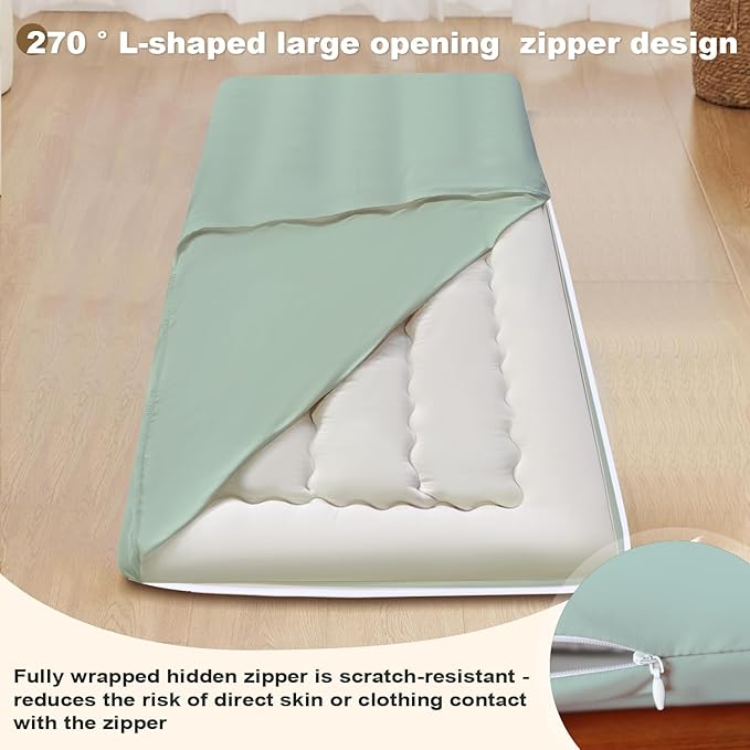 Floor Futon Cover Full Size 82" L x 56" W Japanese Floor Futon Mattress Slipcover Tatami Mats Cover Washable Green