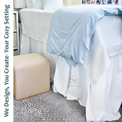 Shreem Linen Dorm Room Bed Skirt Twin XL 30 Inch Drop, 100% Microfiber Extra Long Bedskirt, White