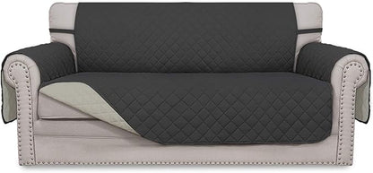 Easy-Going Sofa Slipcover Reversible Loveseat Sofa Cover Couch Cover for 2 Cushion Couch Furniture Protector with Elastic Straps for Pets Kids Dog Cat (Oversized Loveseat, Darkgray/Beige)