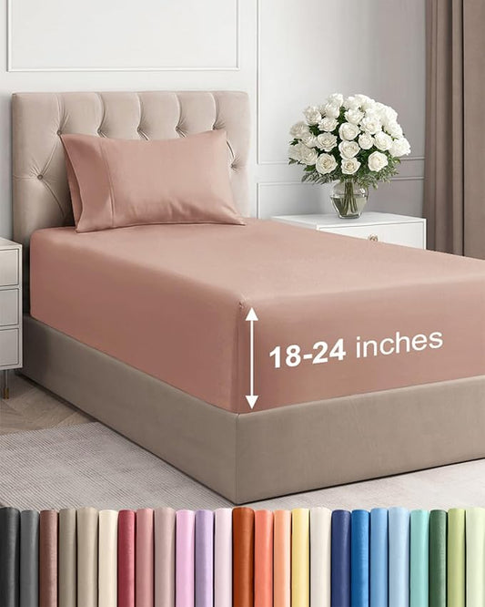 Extra Deep Pocket Twin Sheets - 3 Piece Breathable & Cooling Bed Sheets - Hotel Luxury Bed Sheet Set - Soft, Wrinkle Free & Comfy - Easily Fits Extra Deep Mattresses - Deep Pocket Mauve Sheets Set