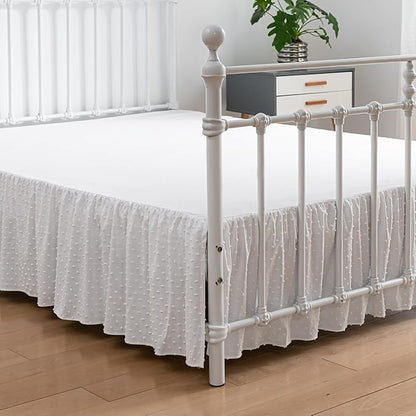 Tufted Dot Bed Skirt King Size Ruffled Bed Skirt with Split Corners, 12 Inch Drop Dust Ruffle Bed Skirts with Platform, White