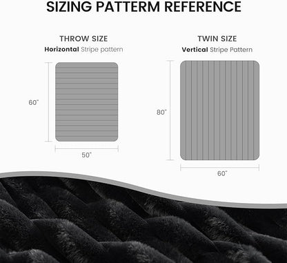 Cozy Bliss Faux Fur Throw Blanket for Couch, Cozy Warm Plush Striped Blanket for Sofa Bedroom Living Room, 50 * 60 Inches Black