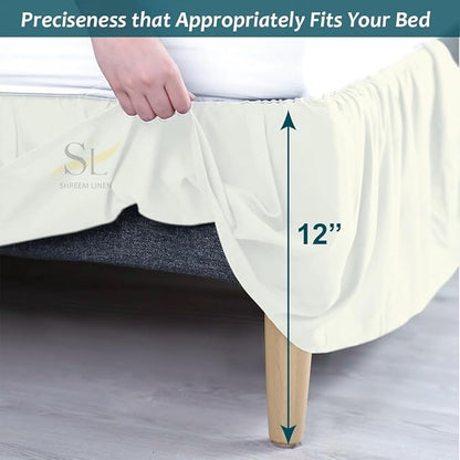Shreem Linen Ruffled Bed Skirt with Split Corners, Gathered Style, 100% Microfiber, 12-Inch Drop, Dust Ruffle Bedskirt with Platform, King, Ivory