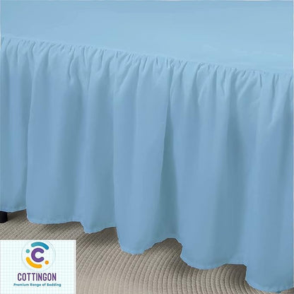 Cottingon Ruffled Bed Skirt with Split Corners-Dust Ruffle - 22" Drop 100% Microfiber Soft,Sheen & Luxurious Look - Bed Skirts (Light Blue -Queen)