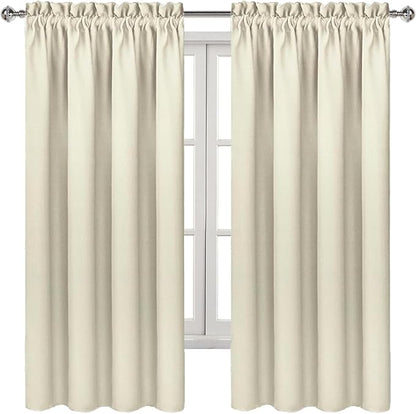 DWCN Blackout Curtains for Bedroom – Rod Pocket Thermal Insulated Noise Reducing Noise Reducing Drapes for Living Room, W 42 x L 63 Inch, 2 Panels, Light Beige