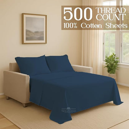 Sleeper Sofa 4 Piece Bed Sheet Set Premium Quality 100% Cotton 500 Thread Count, Smooth & Super Soft Sateen Weave, Extra Soft Bed Sheets, Wrinkle Free, 6 Inch Deep Pocket (Full, Medium)